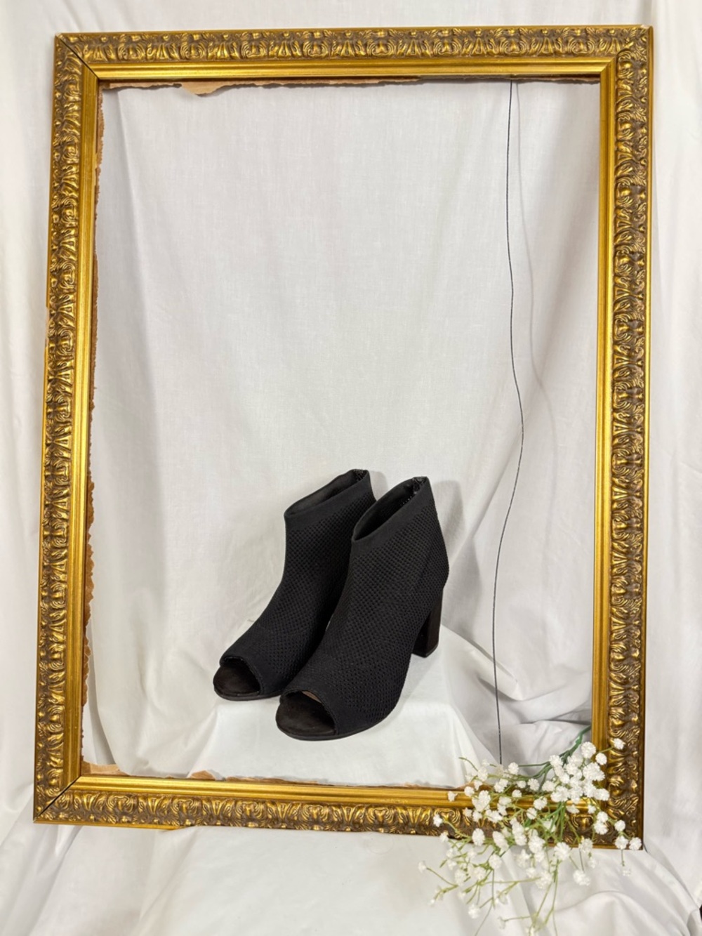 Black Open-Toe Ankle Booties - Women